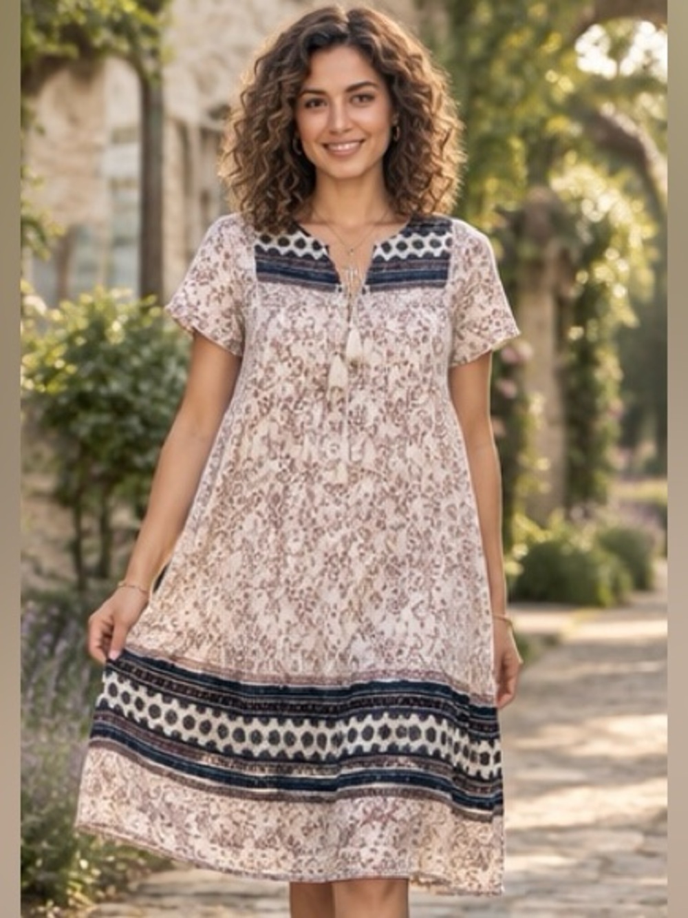 Old Navy Cotton Boho Floral Border Print Cottagecore Shift Dress Size Medium
